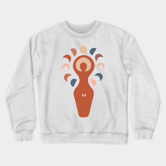 Woman Moon Phases Fertility Goddess Terracotta Crewneck Sweatshirt by Inogitna Designs